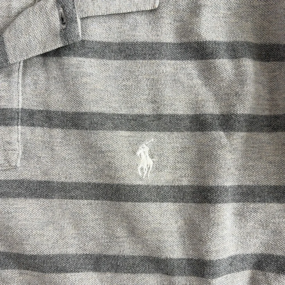 Polo Ralph Lauren Men's Large Gray Striped Polo Shirt Cotton Classic Preppy